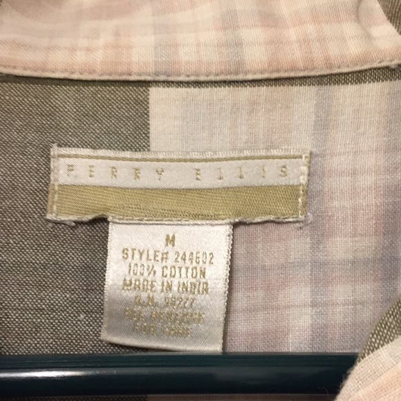 Perry Ellis Green and Off White Checked Shirt - Picture 4 of 4